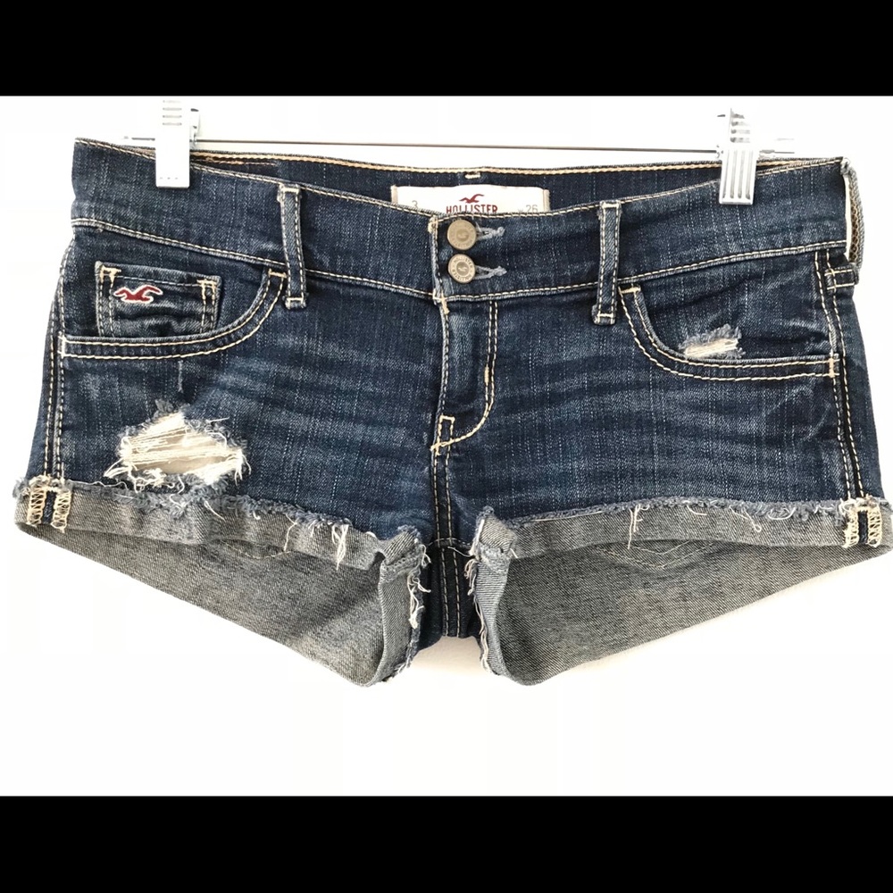 Hollister destroyed medium wash jean shorts